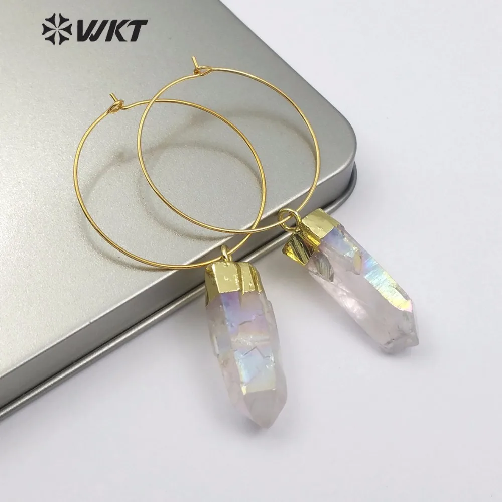 Новые серьги-подвески из натурального кварца ауры WT-E493 WKT винтажные золотые