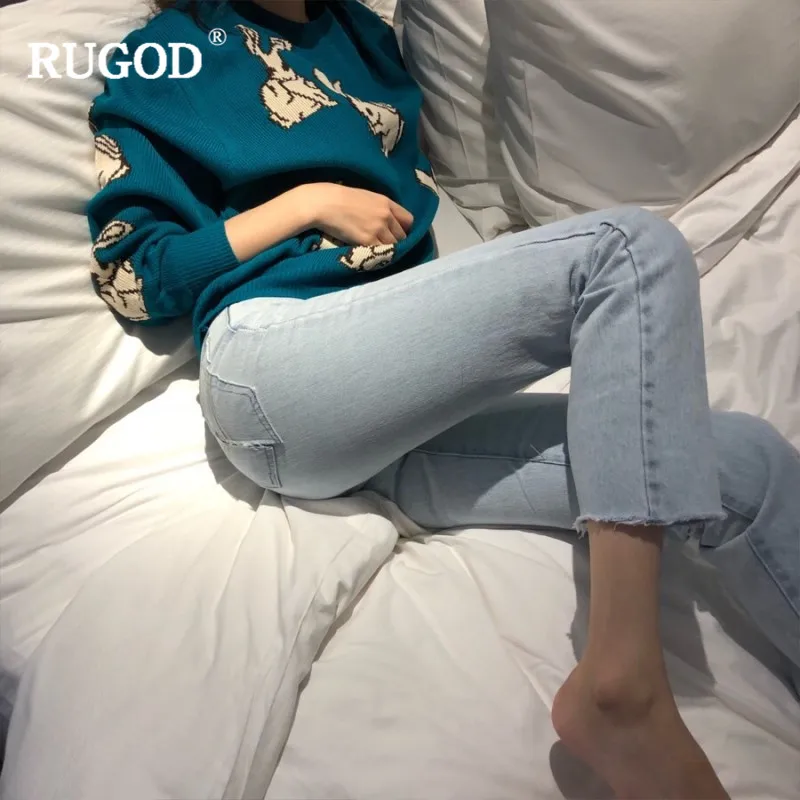 

RUGOD 2020 Sweater Women Winter 2020 O-neck Cute Rabbit Long Sleeve Knitted Pullovers Preppy Style Jumpers