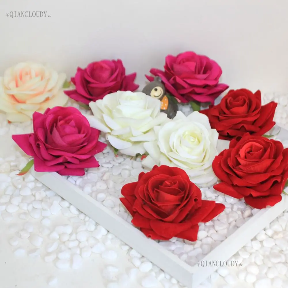 Искусственные Алмазные розы бархатные шелковые цветочные головки Свадебные