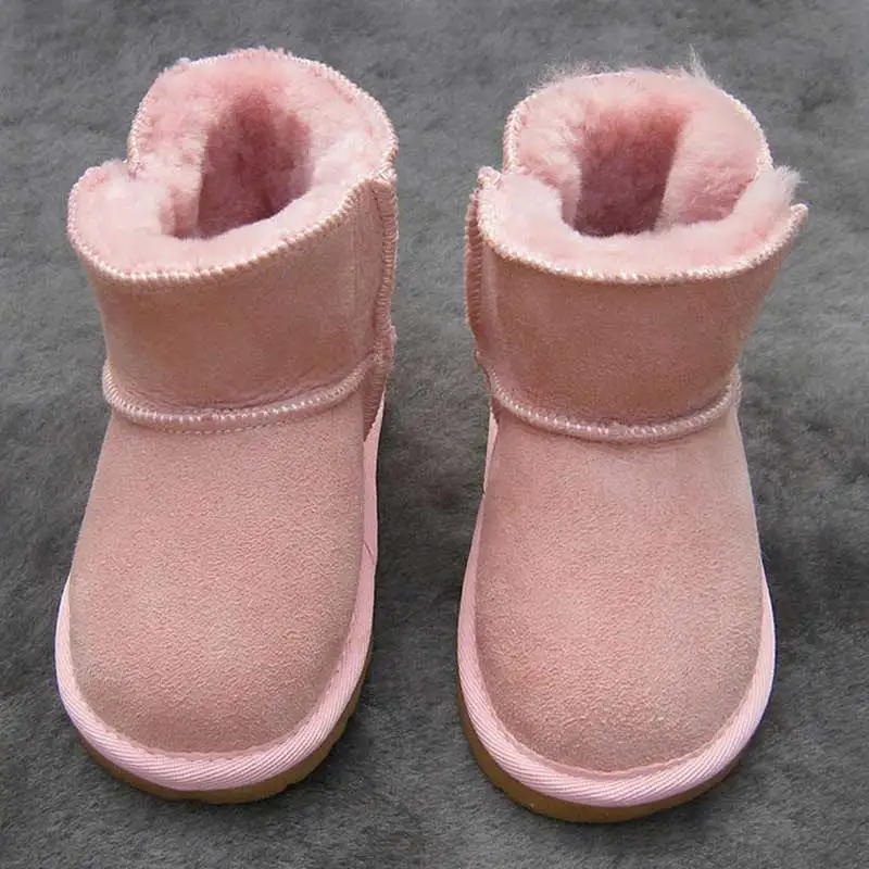 BeckyWalk/зимние детские ботинки из натуральной кожи; нескользящие теплые меховые ботинки для девочек; детские зимние ботинки для мальчиков; CSH733 - Цвет: lackluster pink