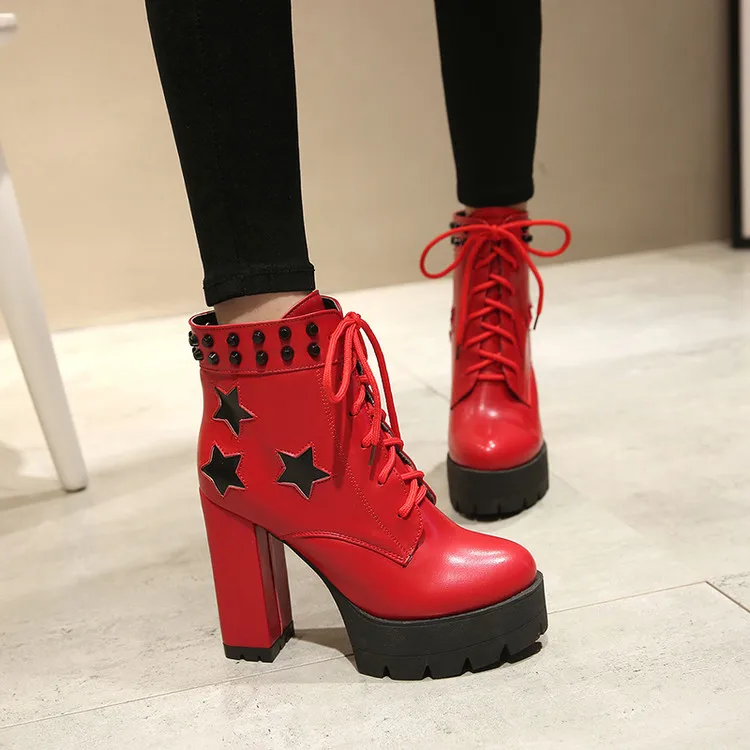 Для женщин в стиле панк-рок на высоком каблуке Полусапожки Martin толстый каблук