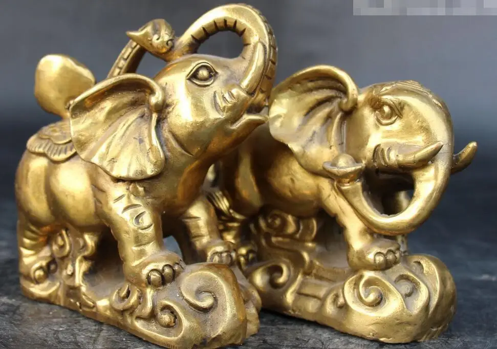 Китайские бронзовые богатые Yuanbao Ru Yi слон Слонопотама животных пара статуя|statue