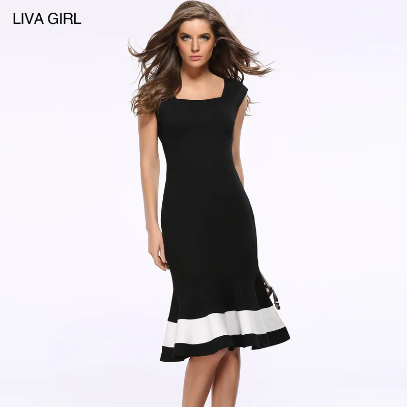 Женщины сексуальная рукавов труба dress elegant lady лето русалка носить на работу офис