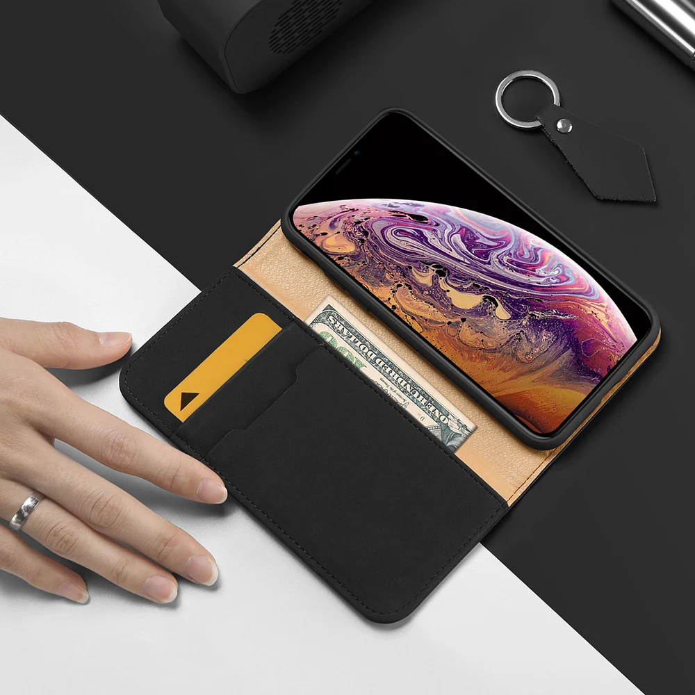DUX DUCIS чехол из натуральной кожи для iPhone Xs Max Винтажный с магнитной картой и
