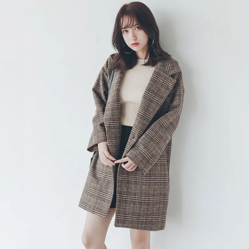 casaco feminino Winter Women Wool lattice Coat 2017 Plus size Thicker Fashion Female Woolen Long Jacket manteau femme hiver Z114