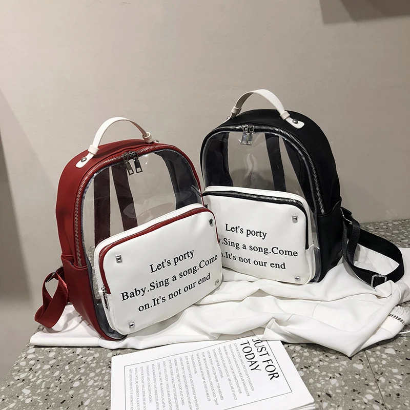 Прозрачный женский рюкзак с милым бантом школьные мини-сумки розового и черного