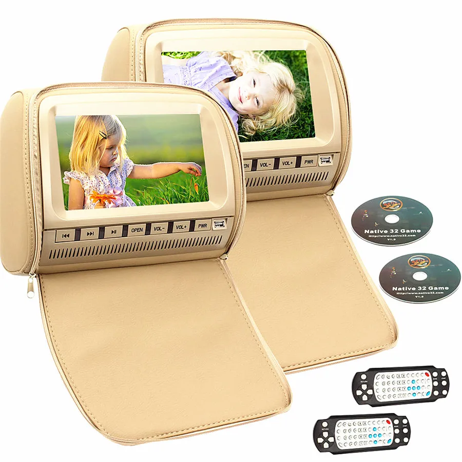 Пара 9 дюймовый универсальный dvd-плеер автомобиля подголовник подушка авто DVD