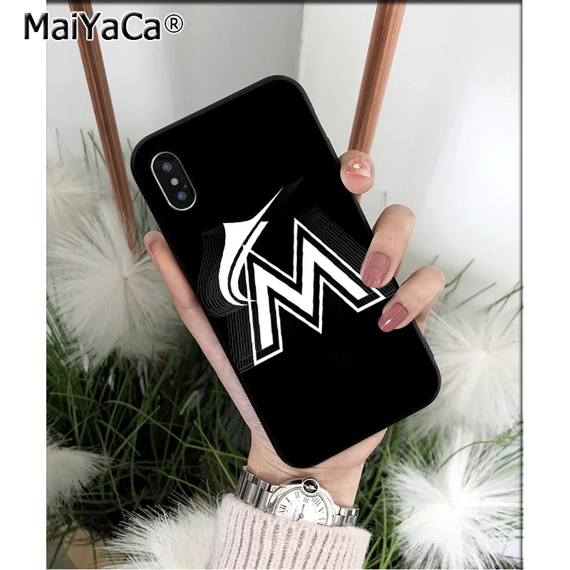 Силиконовый мягкий черный чехол MaiYaCa Miami Marlins для Apple iPhone 8 7 6 6S Plus X XS MAX 5 5S SE