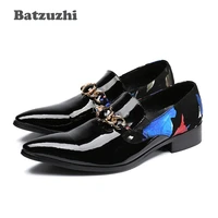 batzuzhi korean style mens pointed toe dress shoes black patent leather breathable formal dress shoes men zapatos oxford hombre