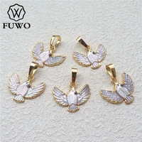 fuwo carved dove shell pendant with 24k gold filled edge tiny eagle bird animal seashell pendant jewelry making supplies pd559