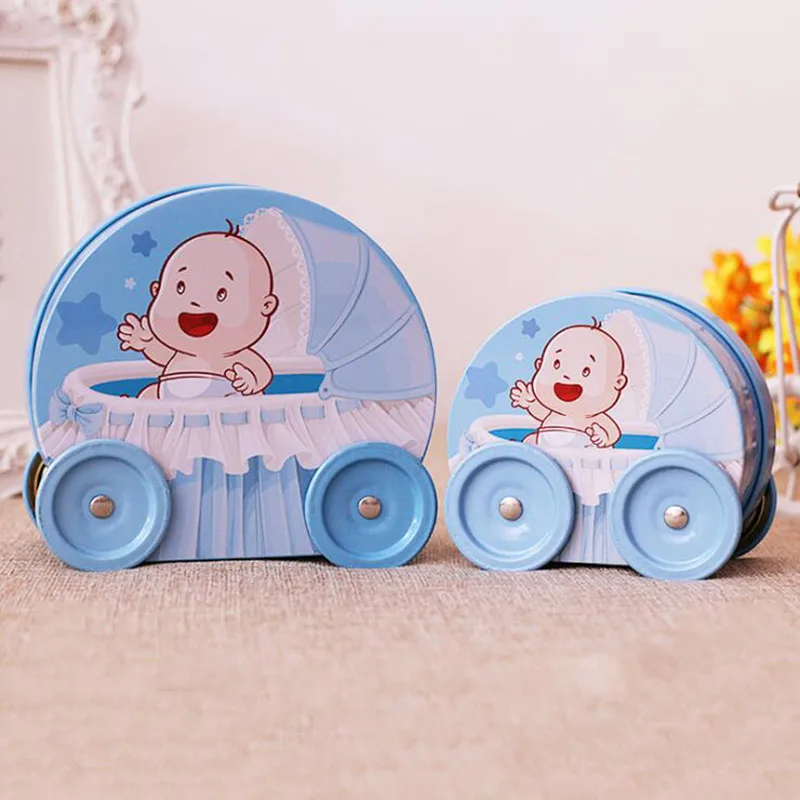 Avebien 10 шт. жестяная, для конфет коробки Baby Shower декор в форме Коляски Baby Shower сувениры для День рождения свадебные подарки - Цвет: Blue