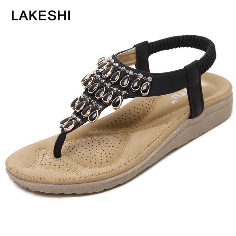 LAKESHI/Летние босоножки женская обувь Модные женские пляжные сандалии Вьетнамки со