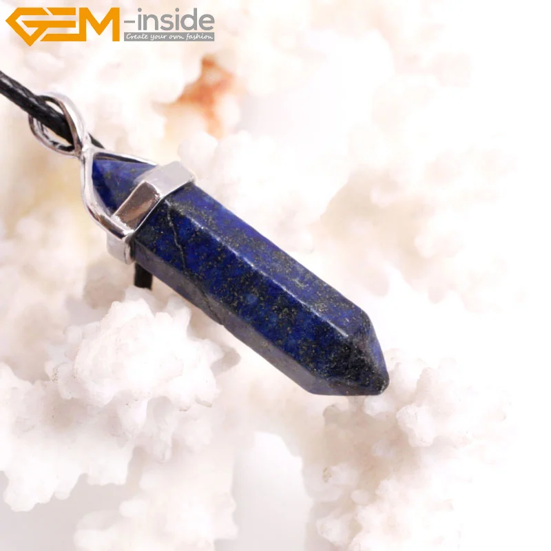 Gem-внутри Натуральный Камень Подвески Цепочки и ожерелья s гексагональной формы подвески Цепочки и ожерелья выбор Материал подарок для друзей для Для женщин - Окраска металла: lapis lazuli
