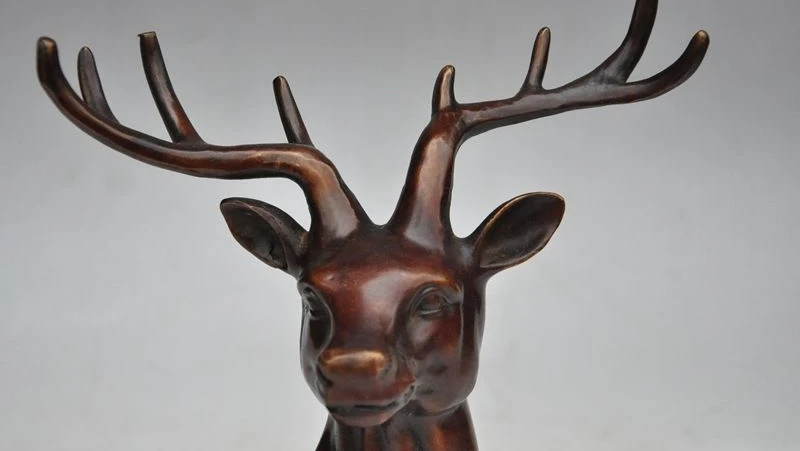 9 &quotКитай Китайский Фэншуй Бронзовая медь Сика олень бюст Голова Статуя