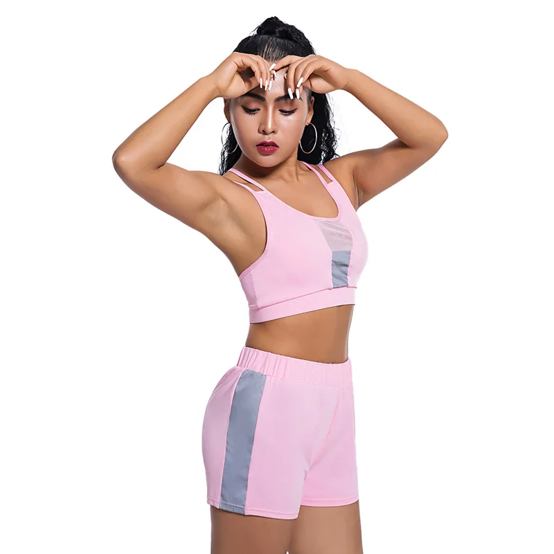 Женский спортивный комплект сетчатый жилет с ремешками и шорты для йоги JT Прямая