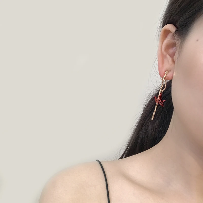 8 Kinds Red Paper Crane Little Tassels Long Chain Shiny Crystal Love Heart Dangle Earrings Golden Drop For Women | Украшения и