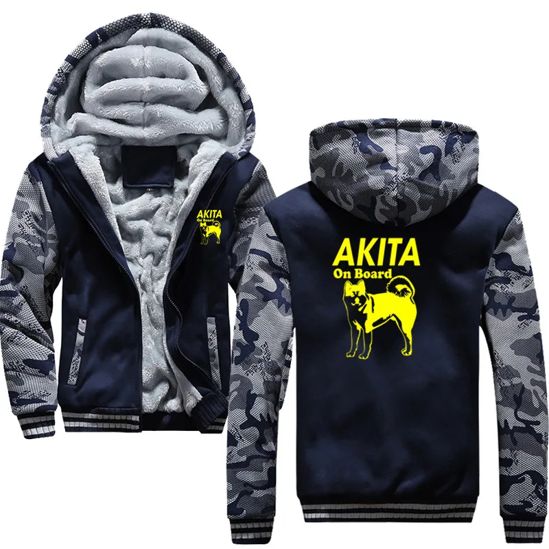

hot Autumn Winter Drawstring Pocket Hooded Sweatshirt Akita dog Hoodies Men Casual Hooded Warm Sweatshirts