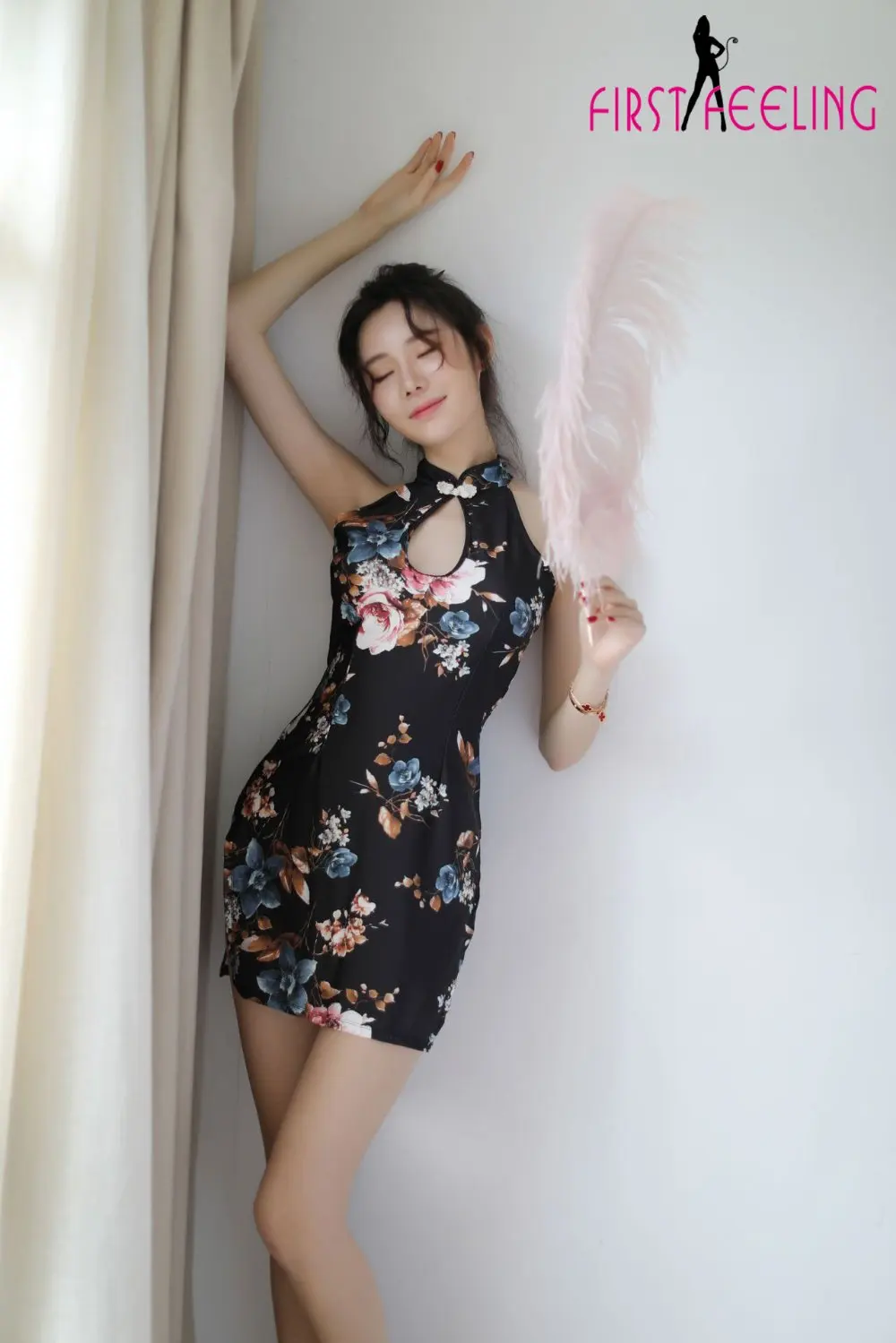Newest Ladies Vintage Cheongsam Nightdress Boutique Bowknot Buckle Slimming Lingerie Elegant Floral Pattern Nightwear Temptation |