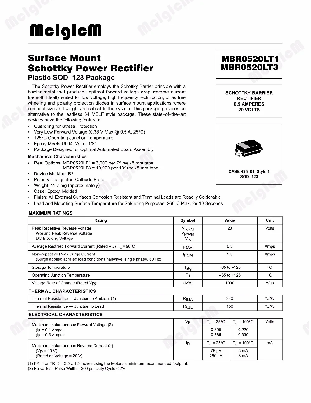 MCIGICM 100 шт. MBR0520LT1G диод шоттки SOD 123 MBR0520 20 в 500 ма SOD123|diode schottky|schottky diode |