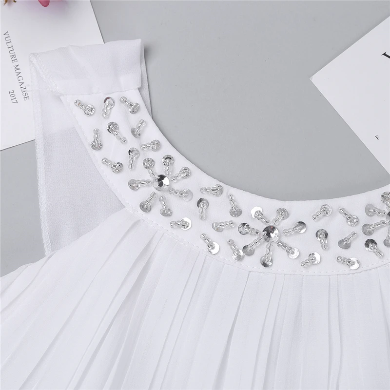 Summer Flower Shaped Rhinestone Girls Costumes Halter Neck Chiffon Dress for Kids Teen Weeding Party Vestidos Princess | Детская одежда