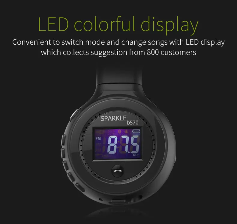 Zealot B570 наушники с ЖК экраном Bluetooth складные Hifi стерео Беспроводная гарнитура fm