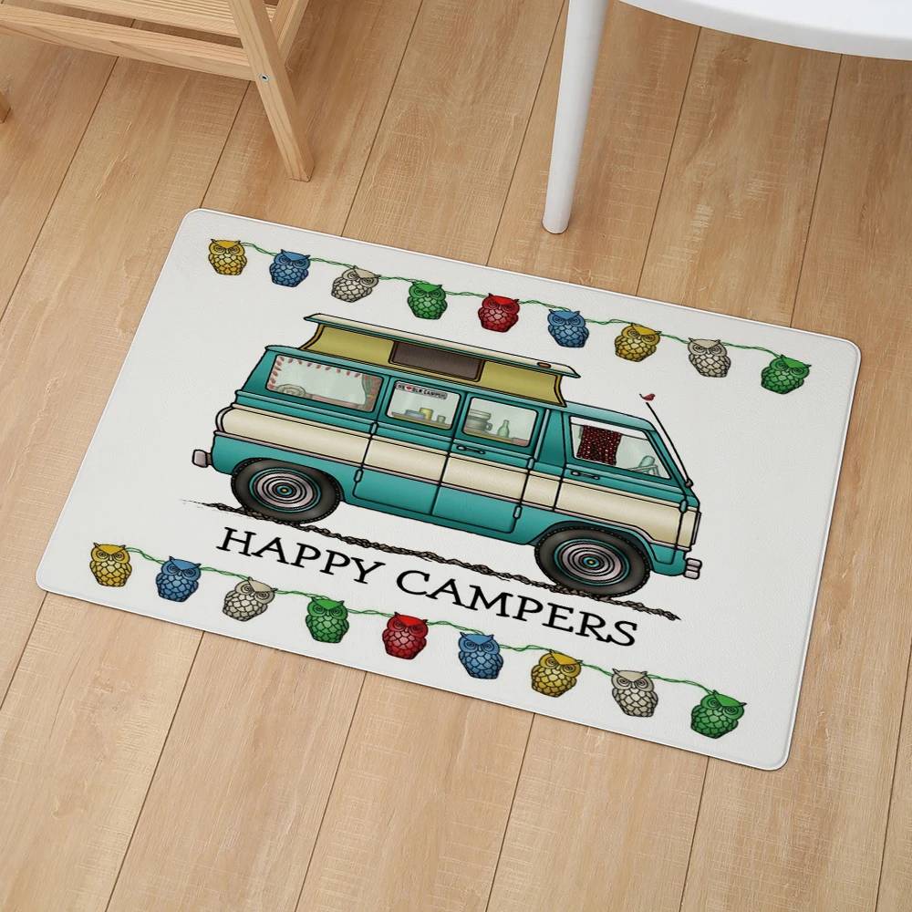 Мультфильм Happy Campers ПВХ кожаные коврики 46*76 см водонепроницаемый кухонный ковер