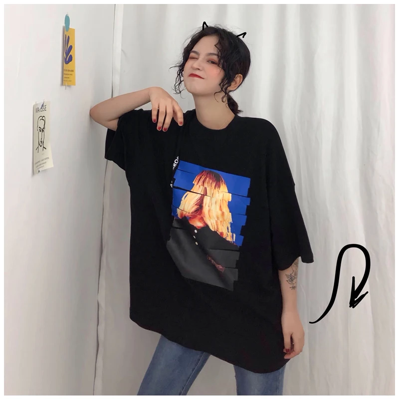 2019 new Korean Summer Tops Women's Clothing Ulzzang O-Neck Casual Oversized T Shirt Print Harajuku Top Aesthetic Clothes | Женская
