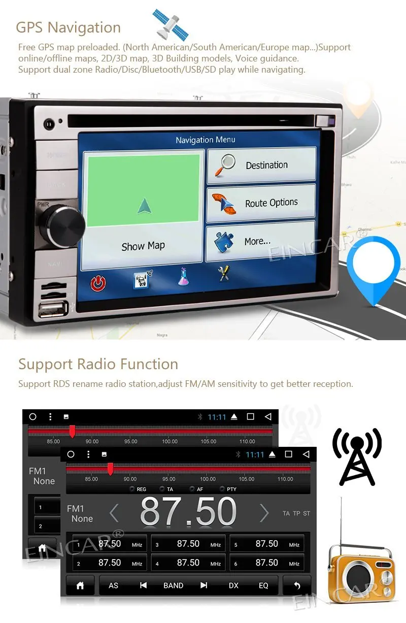 Android 7.1 стерео 2 DIN FM/AM Радио приемник Wi Fi 6.2 ''Bluetooth в тире dvd плеер GPS навигации