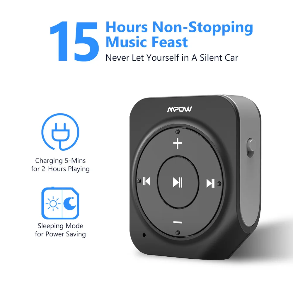 Автомобильный аудиоадаптер Mpow Bluetooth V4.1 встроенный 2 микрофона время