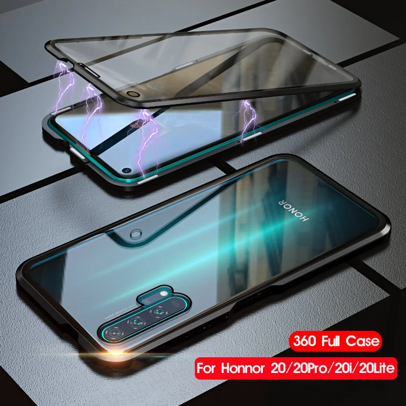 Двухсторонний чехол из закаленного стекла 360 для Huawei Honor 20 Pro магнитный