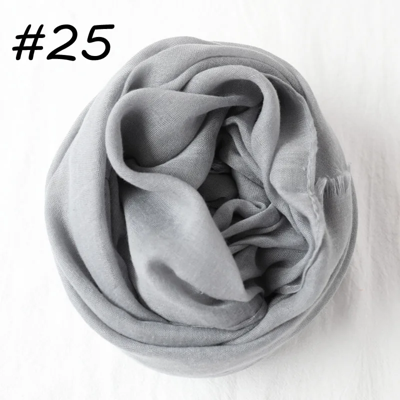 25 gray Новые Женские однотонные Макси хиджаб шарфы оверсайз Исламские шали головные обертывания длинные мусульманские потертые натуральные хлопковые смеси хиджабы - Цвет: 25 gray