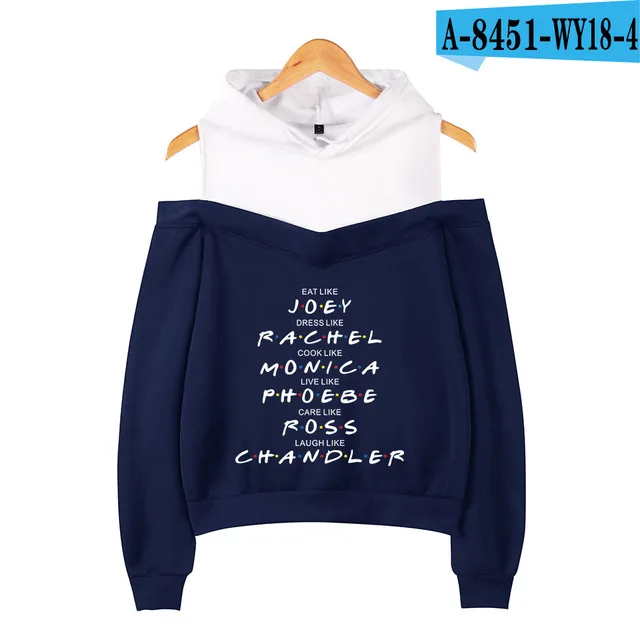 navy blue Толстовки с принтом друзей с открытыми плечами, Женская толстовка с капюшоном, женская модная Флисовая теплая куртка, пальто - Цвет: navy blue