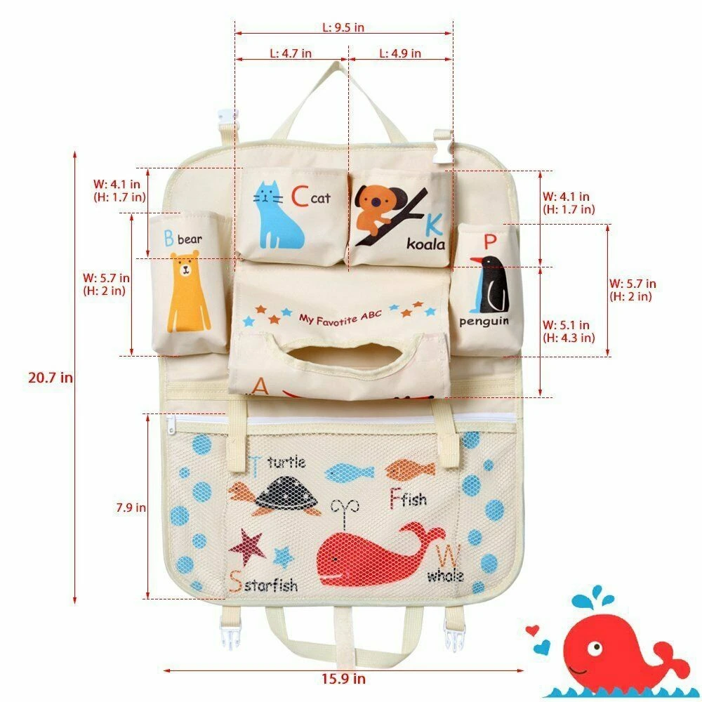 

Cartoon Car Seat Storage Bag Tidy Organiser Multi-Pocket Bag Auto Travel Storage Hanging Holder Kids Baby Cute