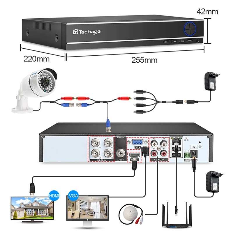Techage CCTV камера системы 4CH 1080P 2MP AHD камера безопасности DVR комплект IP66 водонепроницаемый комплект наружного домашнего видеонаблюдения 1 ТБ HDD