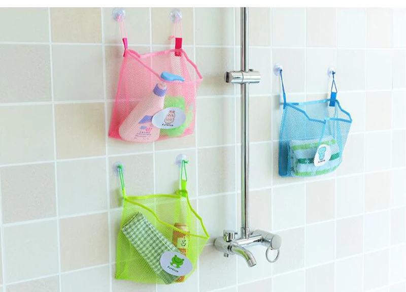 25x25cm Baby Kids Bath Time Tidy Storage Toy Suction Cup Bag Mesh Bathroom Organiser Net toiletries washcloth cleaning balls