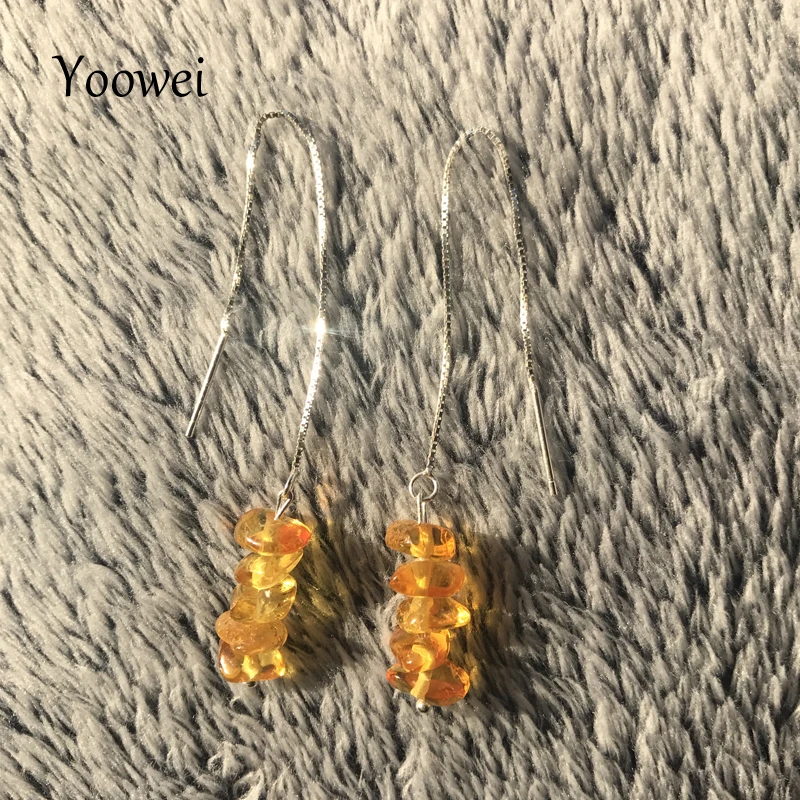 Yowei 3 дополнительные оригинальные янтарные серьги для женщин, Балтики, янтарная бусина, 10 см, длинные кисточки, сделай сам, ювелирное изделие, подарок, S925 Серебряные серьги-капли