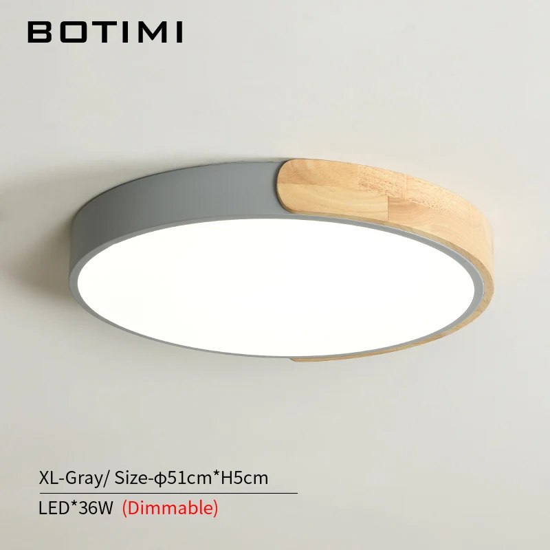 XL-Gray-Dimmable BOTIMI, современный светодиодный потолочный светильник 220 В с металлическим абажуром для спальни, круглые деревянные потолочные Акриловые светильники - Цвет корпуса: XL-Gray-Dimmable