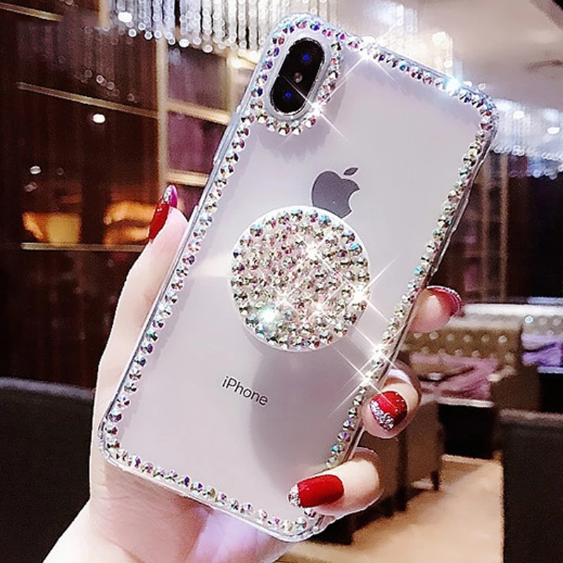 Роскошный Блестящий Прозрачный чехол для телефона iphone X 8 7 6 Plus XR XS MAX Алмазный samsung