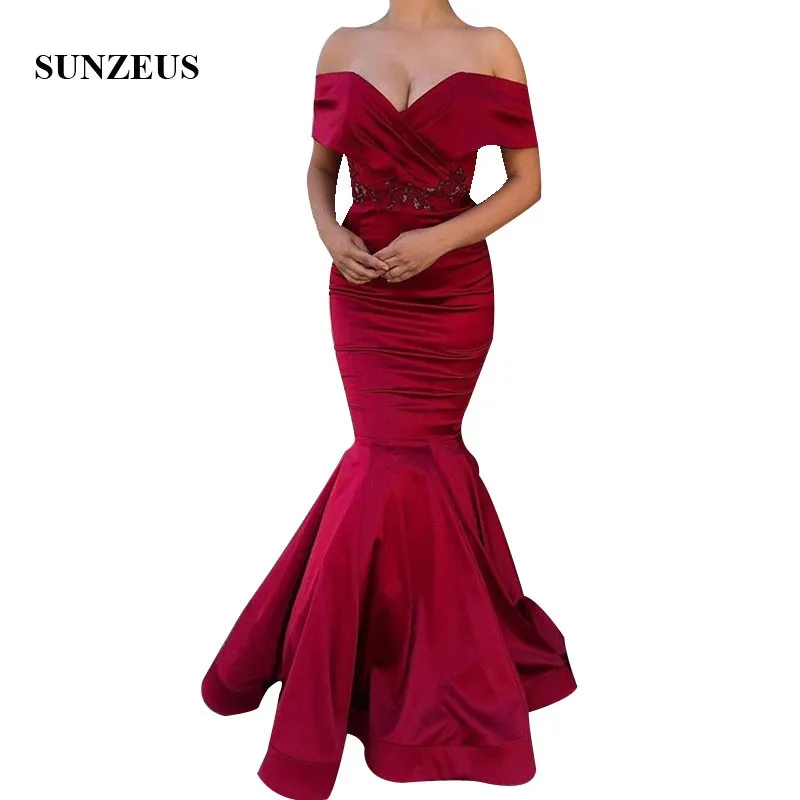 

Mermaid Off Shoulder Long Red Evening Gowns 2022 Elegant Satin Formal Party Dress For Women