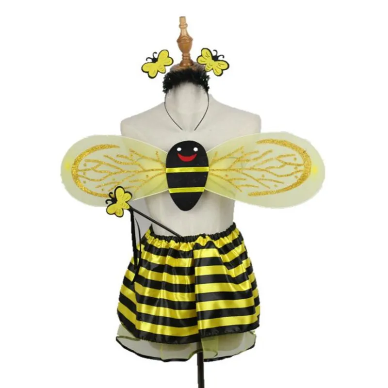 Kids Girls Bee Ladybug Butterfly Wing Headband Wand Skirt Girl Fairy Cosplay Performance Prop Party Halloween Costume Navidad