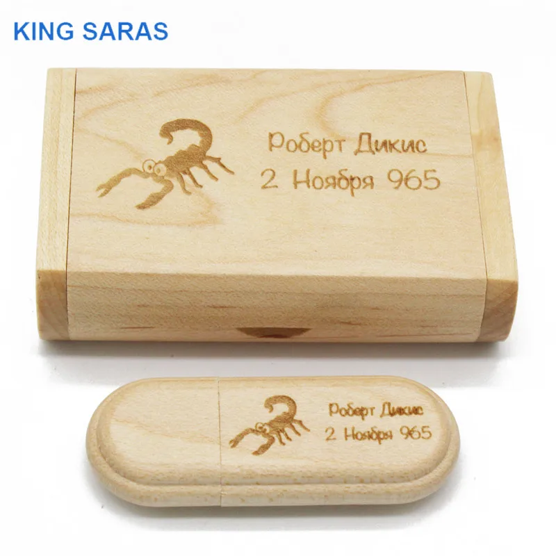 KING SARAS Maple деревянные usb+ коробка с логотипом, usb флеш-накопитель, накопитель, 4 ГБ, 8 ГБ, 16 ГБ, 32 ГБ, 64 ГБ, usb2.0, флешка, фотография, подарок