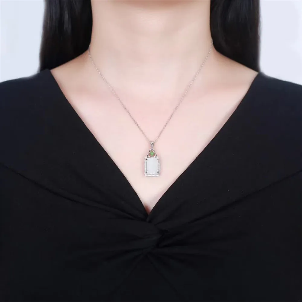 

gemstone jewelry factory wholesale square 925 sterling silver plated natural jade pendant necklace for women