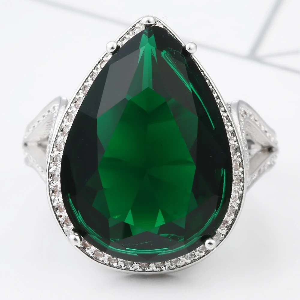 new arrival luxury silver color ring with green AAA cz stone high polished wedding for women party gift | Украшения и аксессуары