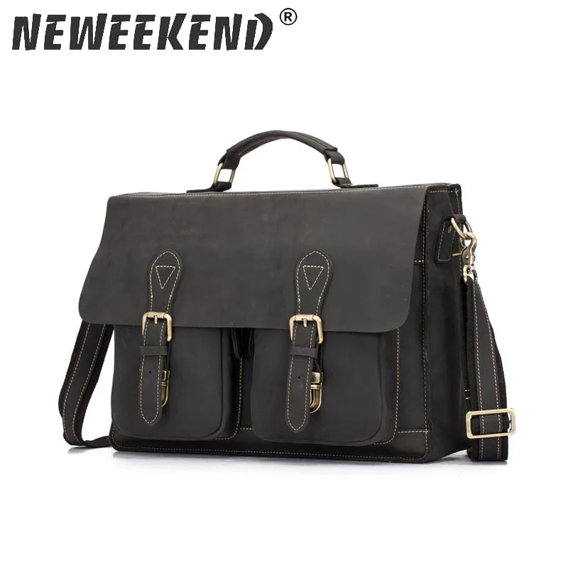NEWEEKEND 1061 натуральная кожа Crazy Horse 15 дюймов воловья сумка через плечо портфель для