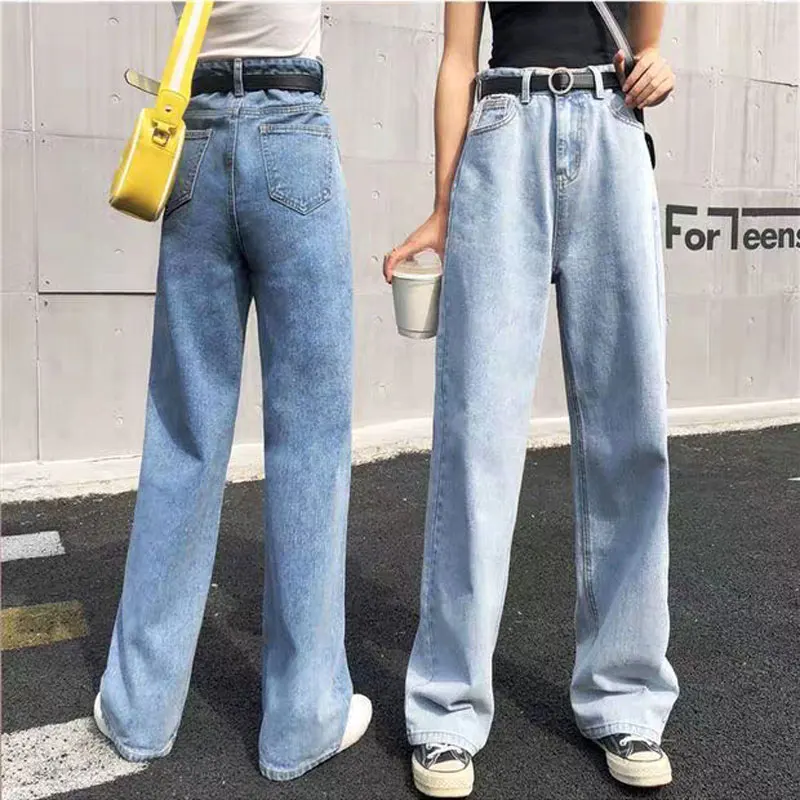 Summer new blue jeans 2019 Hong Kong wide leg pants women's retro high waist drop women loose drag straight trousers | Женская