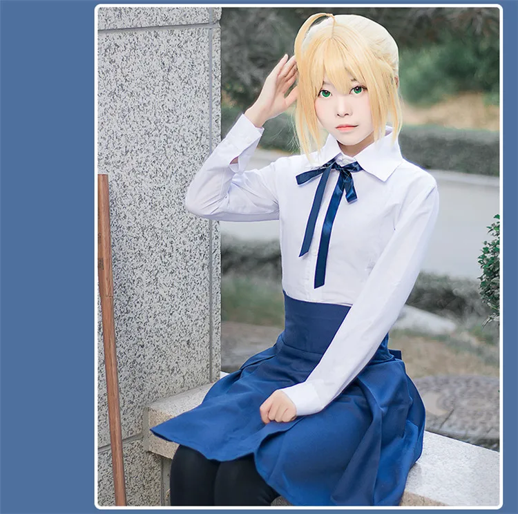 Новый костюм для косплея аниме Fate/Stay Night Saber белая и Синяя Униформа юбка