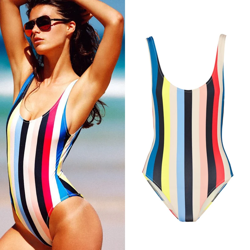 2019 Сексуальная цветная полосатая одежда для плавания женская пляжная с открытой