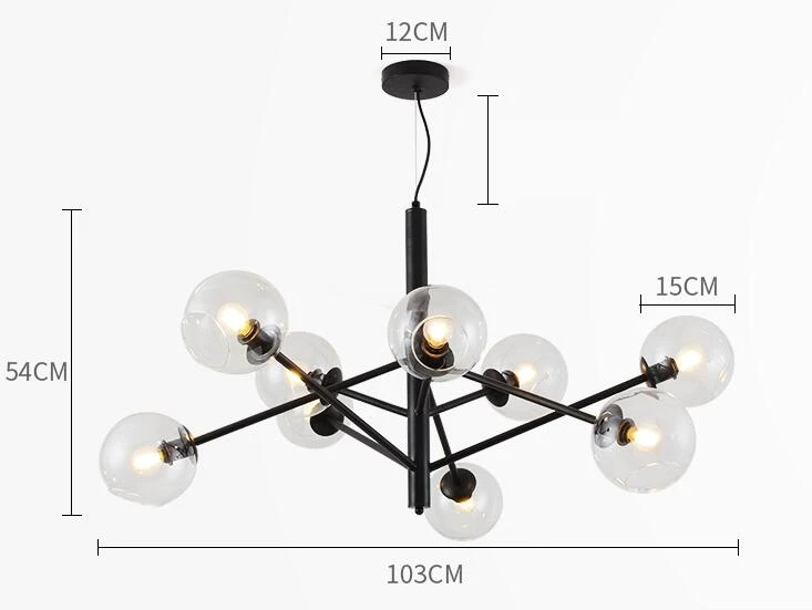 Скандинавские необычные стеклянные шары 9 светильник Lustre E27 Led люстра Modo Luminaria Led Регулируемая подвесная люстра светильники - Цвет абажура: black and clear