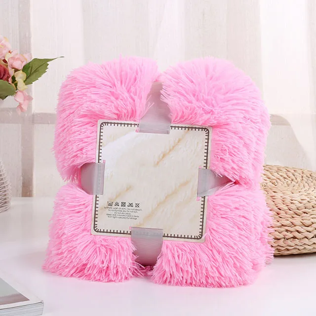 pink Супер мягкое одеяло длинный мохнатый пушистый мех искусственный мех теплый элегантный уютный с пушистым шерпа плед отель на диван-кровать для дома одеяло - Цвет: pink