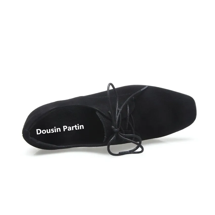 Dousin Partin/черные осенние ботинки с острым носком на высоком каблуке Женская обувь в гладиаторском стиле на шнуровке Женская замшевая обувь